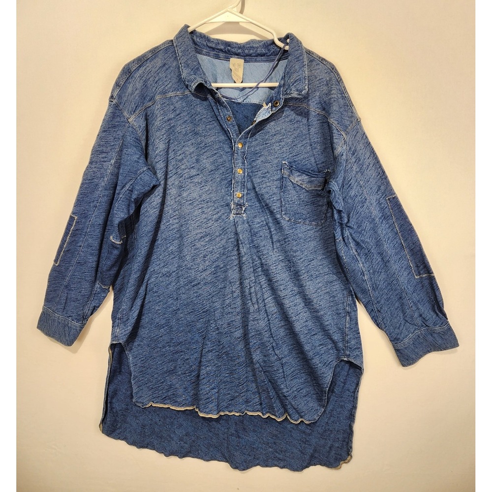We The Free Women's Casual Long Sleeve Oversize Shirt Blue Size M